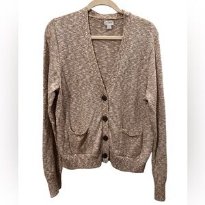 J. Crew Marled Light Brown Button-Front V-Neck Cardigan